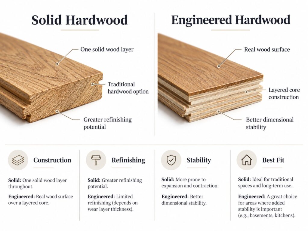 Comparison of solid hardwood and engineered hardwood flooring